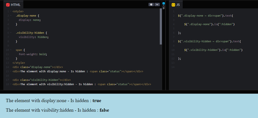 Example to check if an element is hidden in jQuery